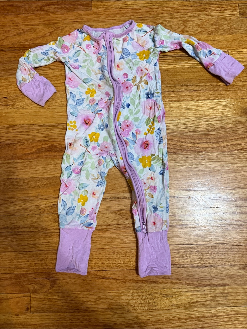 Little Sleepies Floral Footed One-Piece in Pink and Yellow